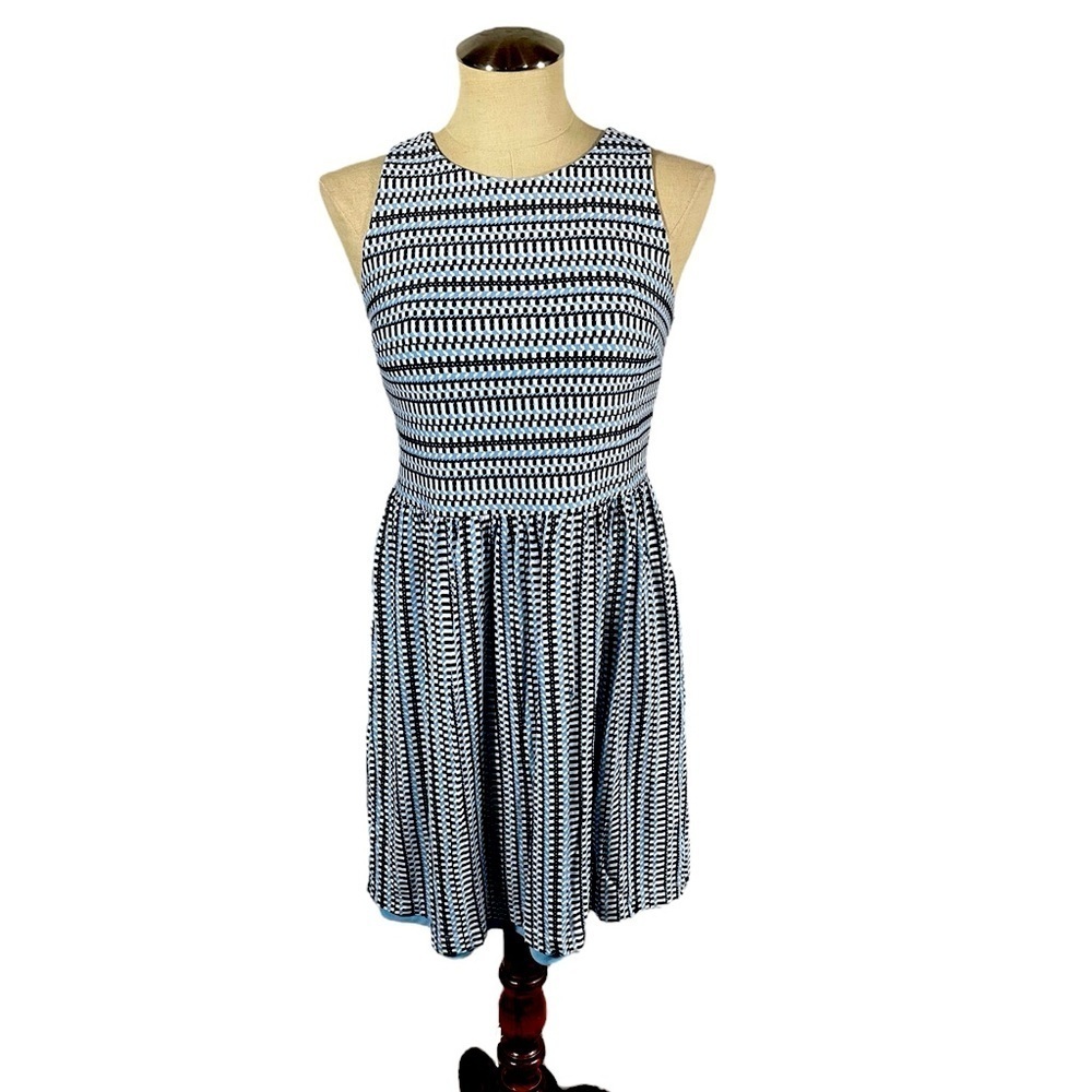 Ann Taylor LOFT Blue and White Printed Midi Sleeveless Pleated Midi Dress Medium